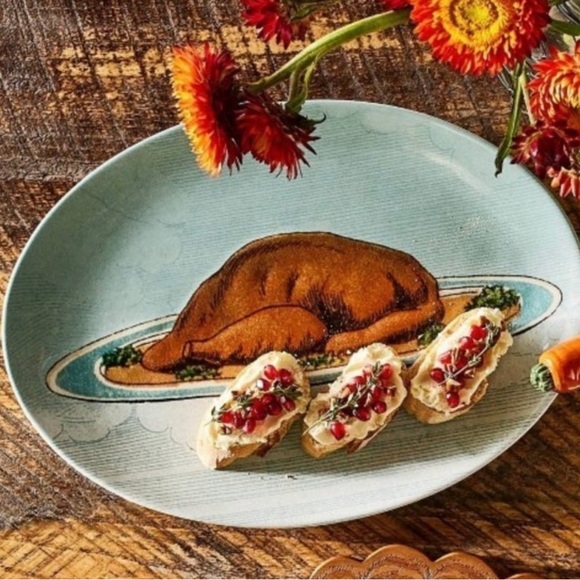 John Derian For Target 10"x15" Oval Stoneware Platter Fall Cooked Turkey NEW - Picture 3 of 6